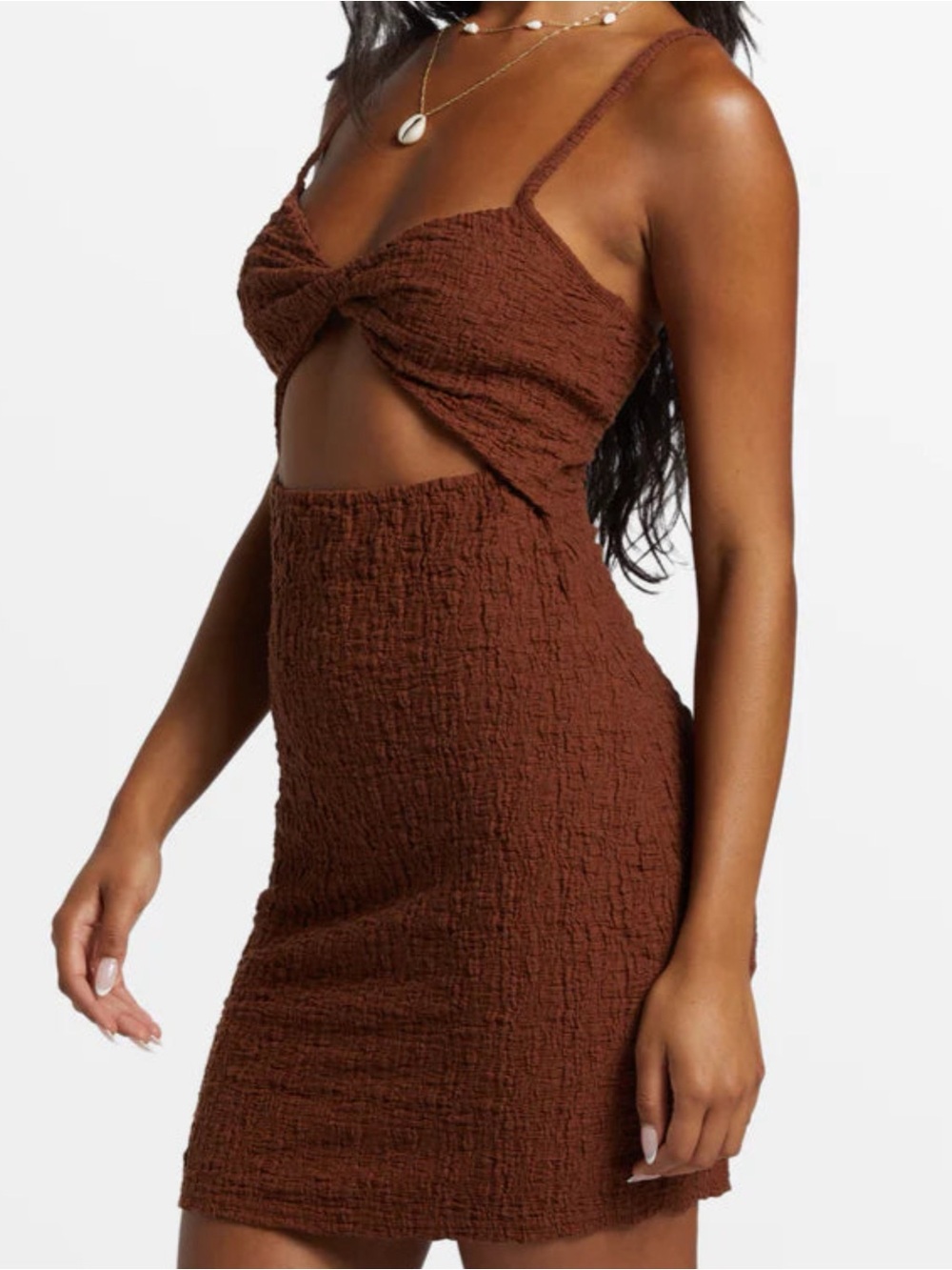 . Billabong Brown Textured Twist Cut Out Mini Dress